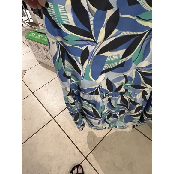 Loft Blue Green Tropical Print Maxi Dress Sz L - Picture 3 of 6